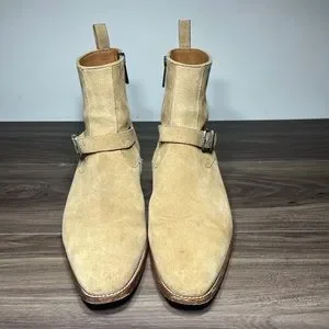 Oro | Shoes | Oro Ankle Strap Boots Beige Suede Buckle Zip  display picture 3